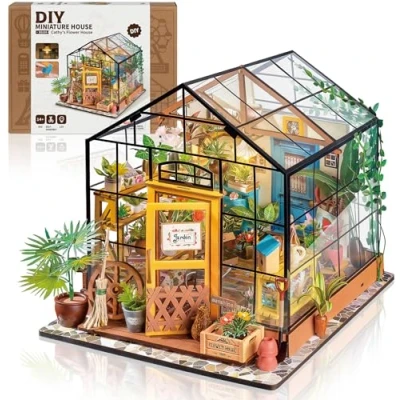 Imagen de Robotime DIY Casa de Muñecas, Invernadero en Miniatura Kit para Adultos, Cathy&#039;s Flower House con Muebles, Regalo del Día la Madre