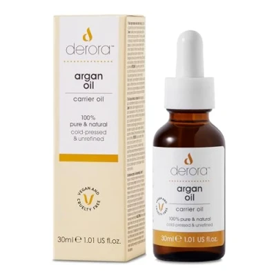 Imagen de Derora Aceite de Argán Marroquí Nutre Piel, Cabello y Uñas, Antienvejecimiento, 100% Puro, Prensado en Frío Sin Refinar, Natural, Antioxidante Rico Omega 6 Vitamina E 30 ml (Paquete 1)