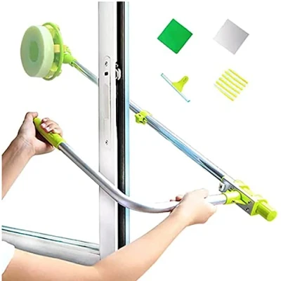 Imagen de Limpiador de ventanas en forma U para limpiaparabrisas externo con barra telescópica, cabezal esponja ajustable ángulo y espátulas, SudaTek