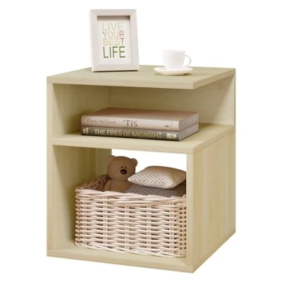 Imagen de EUGAD Mesilla de Noche con Compartimentos Abiertos, Mesita Dormitorio, 35x35x41,5 cm, Mesa Auxiliar Salón, Moderna para Cama, Sofá, Vetas Madera, 0007CTG