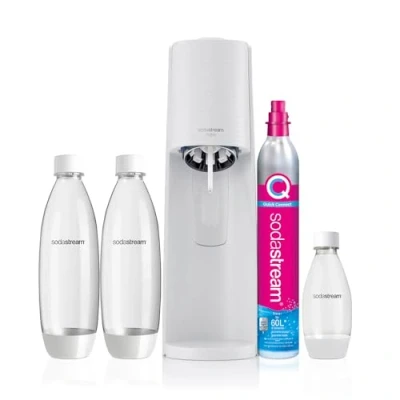 Imagen de SodaStream Terra Megapack, Gasador de agua para transformar el en con gas, incluye cilindro contenido CO2, 2 botellas 1 litro, botella medio 28,8 x 19,5 43,6