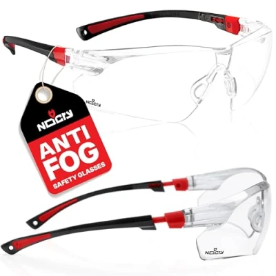 Imagen de NoCry Safety Glasses with Clear Anti Fog Scratch Resistant Wrap Around Lenses and Non Slip Grips, UV Protection. Adjustable, Black &amp; Red Frames