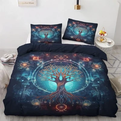 Imagen de WQIZXCW Funda Nordica Cama 135/150 Arbol de la Vida Edredon 220 x 240 cm y 2 Fundas Almohada 50x75 cm, Juego Ropa 3 Piezas, Nordicas Microfibra Suave