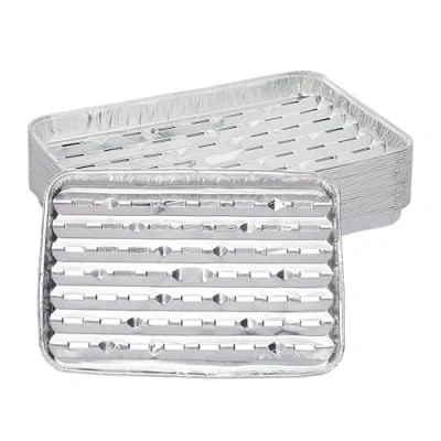 Imagen de Relaxdays Juego Pack 25 Bandejas de Aluminio para Barbacoa, 34 x 22 cm, Recipientes con Agujeros, Parrilla u Horno, Plateado, 25er Set