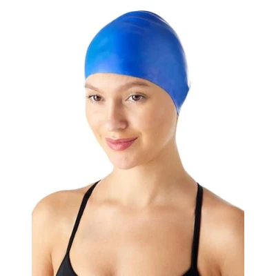Imagen de Amazon Basics Gorro de natación, no se arruga, silicona, unisex, Talla única, Azul, 1 unidad