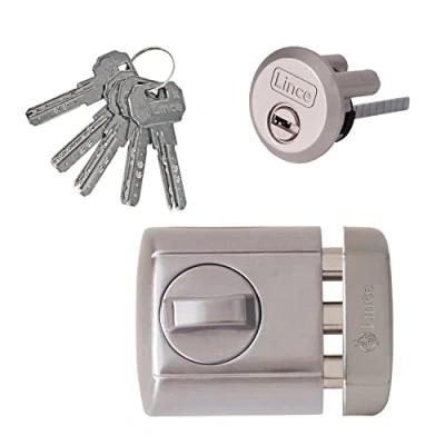 Imagen de Lince 4930HC Supra Key I Cerrojo acabado cromado Cierre rápido y silencioso Bombillo Alta seguridad con 5 llaves tarjeta de propiedad en su diseño