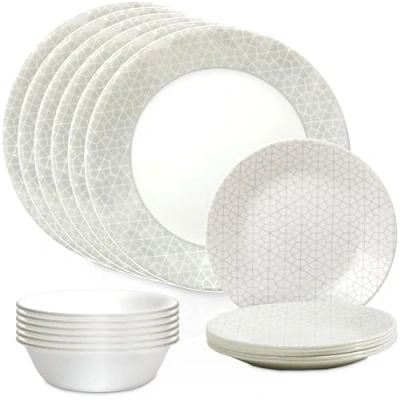 Imagen de Corelle Vitrelle Juego de vajilla vidrio 18 piezas, servicio para 6, juegos platos y cuencos resistentes a astillas grietas triple capa, Knox
