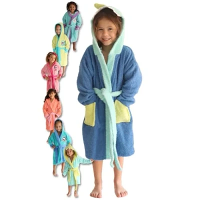 Imagen de LEBENGOOD Albornoz niñas Algodón: Niña, 100% Algodón OEKO TEX® 2 Bolsillos, Cinturón, Capucha, Albornoces Felpa muy suave con bordados para (2 4, Sharky)