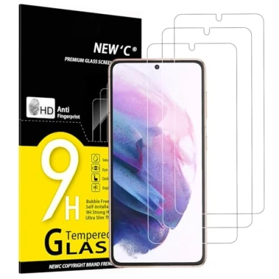 Imagen de NEW&#039;C 3 Piezas, Protector Pantalla para Samsung Galaxy S21 5G (6.2 Pulgadas), Cristal templado Antiarañazos, Antihuellas, Sin Burbujas, Dureza 9H, 0.26 mm Ultra Transparente, Resistente