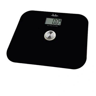 Imagen de Jata 499 Báscula de Baño Digital Grasa Corporal, Pantalla LCD, Alta precisión, Carga Automática, Ecológica, Capacidad 150 kg, Plataforma Vidrio, Apagado Automático, Negro