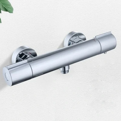 Imagen de HOMELODY grifo de ducha con termostato mezclador pared botón seguridad 38 C, cromo, ducha, termostato, acero inoxidable