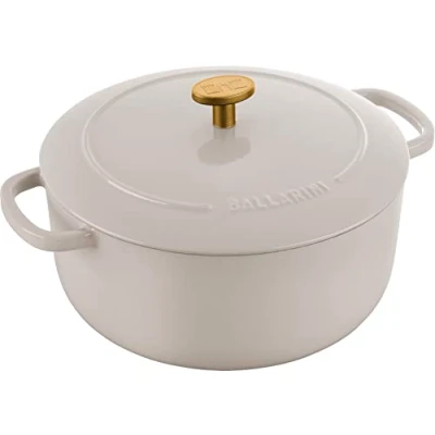 Imagen de BALLARINI Bellamonte Cacerola para asar, horno holandés, hierro fundido esmaltado, redondo, 22 cm, 3 L, color blanco marfil