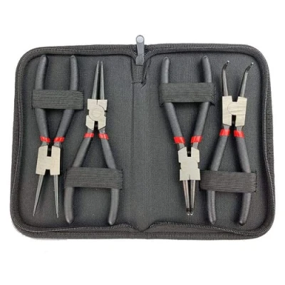 Imagen de Emsmil Juego de 4 Alicates Circlip 225mm 9 pulgadas Profesionales para Anillos Arandelas Presión Recto Curvados Internos y Externos Mangos Antideslizantes con Bolsa Almacenamiento