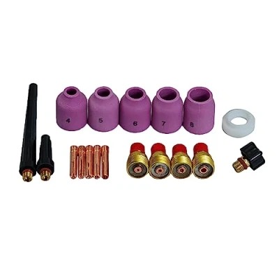 Imagen de RIVERWELD 18pcs TIG lentes de gas cuerpo pinzas 45V42 45V43 45V44 45V45 boquilla alúmina 53N58 53N59 53N60 53N61 53N61S Kit tapas traseras copa junta para PTA DB SR WP 9 20 25