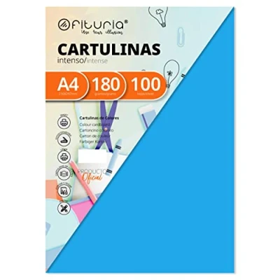 Imagen de Cartulinas A4, Folios de Cartulinas, Papel A4 para Manualidades, Paquete 100 hojas Colores 180gr, Cartulina Arte y Creatividad Ofituria (Azul Turquesa)
