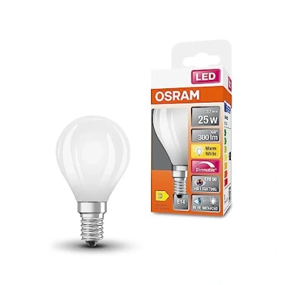 Imagen de OSRAM Lámpara LED SUPERSTAR+ CLASSIC P GLFR 25, E14, forma minibola, 2,2 W, 300 lm, 2700 K, luz blanca cálida, componente azul muy reducido, fatiga ocular reducida, optimo consumo de energía