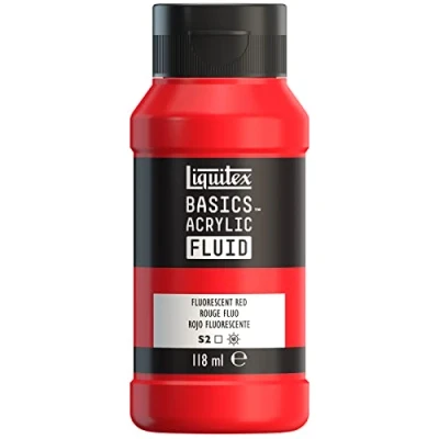 Imagen de Liquitex Basics Fluid Pintura acrílica de consistencia fluida, secado rápido, resistente a la luz, impermeable, acabado satinado permanente, bote 118 ml, rojo fluorescente