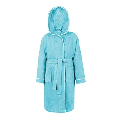 Imagen de LAYNENBURG Premium Albornoz de baño para niños y adolescentes con capucha 100% algodón OEKO TEX Standard 100 tejido rizo mullido Talla (158 164, Azul claro)