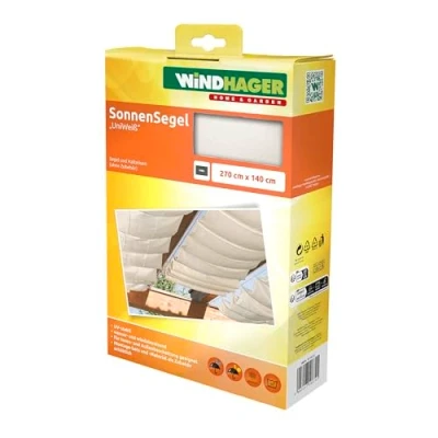 Imagen de Windhager Toldo Liso Vela de protección Solar tecnología tensado Cables 270 x 140 cm, Ideal para pérgola o Invernadero, Blanco, 10874