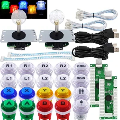 Imagen de SJ@JX Arcade 2 Player Game Controller Stick DIY Kit LED Buttons with Logo MX Microswitch 8 Way Joystick USB Encoder Cable for PC MAME Raspberry Pi Color Mix