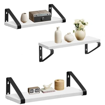Imagen de VASAGLE Estantería de Pared, Estante Flotante, Lote 3, 2 Formas Montaje, Almacenamiento suspendido, para Sala Estar, Cocina, Oficina, baño, Blanco y Negro LWS033B14