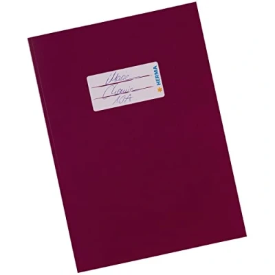 Imagen de HERMA 19854 Sobre para cuaderno A5 de cartón rojo vino, funda con campo rotulación papel estable y extra fuerte, protector cuadernos escolares, colores