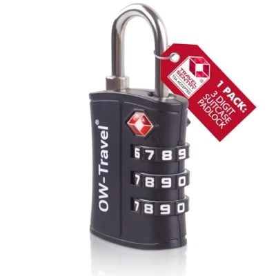 Imagen de OW Travel Candado maleta TSA Anti robo. ABS numerico 3 Digitos. Combinacion Taquilla. Candados para mochilas y maletas. Taquilla Gimnasio. seguridad equipaje Negro 1