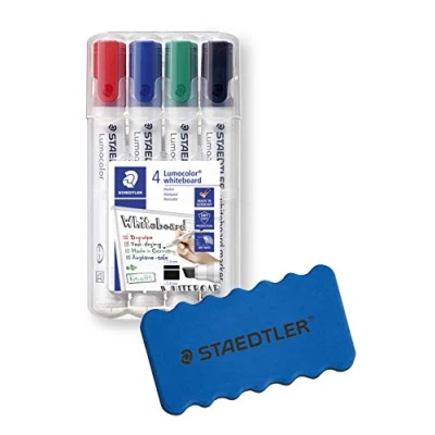 Imagen de Staedtler Lumocolor Rotuladores para pizarra blanca (4 colores, punta biselada)