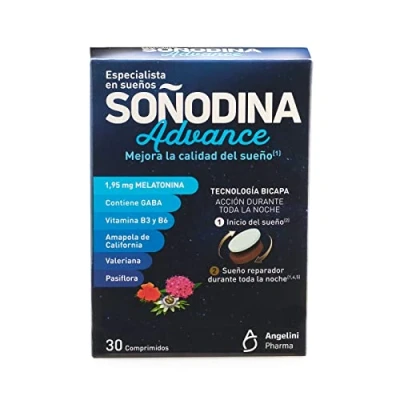 Imagen de Soñodina Melatonina Advanced Complemento Alimenticio a base de Melatonina, GABA y extractos vegetales. Ayuda Mejorar la Calidad del Sueño(1) , 30 Comprimidos.