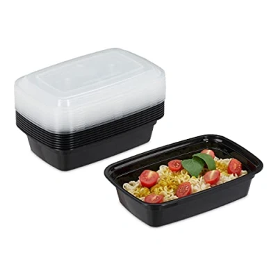 Imagen de Relaxdays Fiambreras Plástico, Recipientes con Tapa, Set de 10, Meal Prep, 1000 ml, para Microondas, Negro