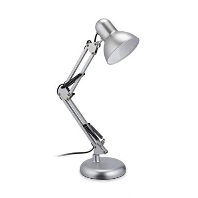 Imagen de Relaxdays Lámpara Escritorio Brazo Articulado Estilo Retro, Flexo Tulipa Orientable, E27, Metal, 54x25x15 cm, Plata