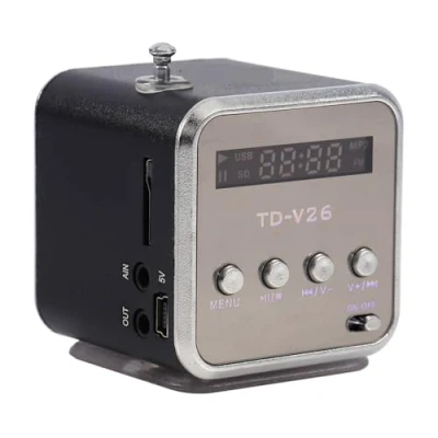 Imagen de Lazmin Mini Altavoz de Radio FM portátil, Reproductor música estéreo Digital MP3 MP4, Soporte TF, Tarjeta USB, Disco (Black)