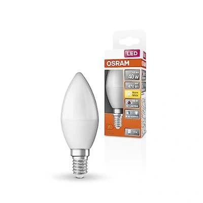 Imagen de OSRAM Lámpara LED SUPERSTAR+ CLASSIC B 40FR, casquillo E14, forma minivela, 4,9 W, 470 lm, 2700 K, luz blanca cálida, componente azul muy reducido, fatiga visual reducida, consumo de energía bajo