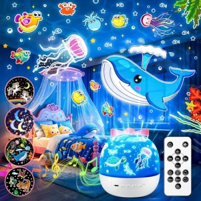 Imagen de One Fire Proyector Bebes Luces y Musica para Niña,8 Música Dormir Luz Nocturna,360Rotación Lampara Estrellas Bebe Noche, Unicornio Infantil Regalos Habitacion