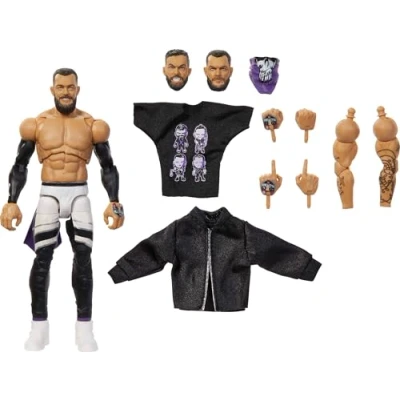 Imagen de Mattel WWE Ultimate Edition Figura de acción y accesorios, juego coleccionable Finn Balor 6 pulgadas, cabezas manos intercambiables, 30 puntos articulación