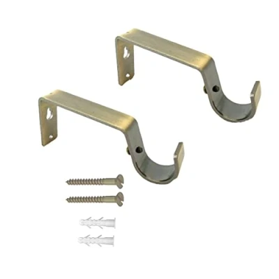 Imagen de soporte de barra cortina metal resistente latón antiguo, cortina, soportes pared con tornillos para pared, hogar, dormitorio, oficina, paquete 2 (28 mm).