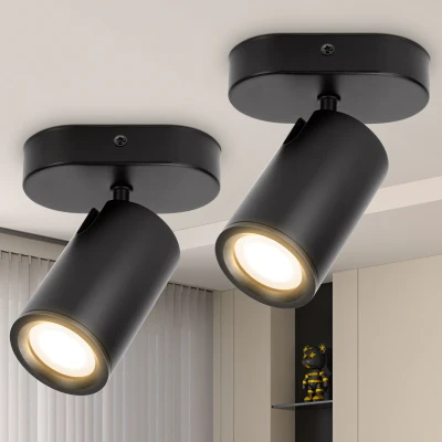 Imagen de Aigostar Lampara techo Focos Negro Orientable, Moderno Plafón con Base Gu10, Aplique Para Interior Ajustables y Giratorios, Foco de Pasillos Comedores, Sin Bombilla,2 piezas