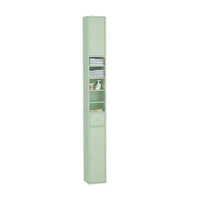 Imagen de SoBuy Mueble Columna de baño Armario para Alto Estanterías con 5 Estantes Abiertos 2 Puertas y 1 Cajón Verde 20 x 180 cm BZR34 GR ES