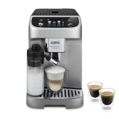 Imagen de De&#039;Longhi Magnifica Plus ECAM322.70.SB. Cafetera Superautomática con Sistema Leche LatteCrema Hot para Cappuccino Automático, 18 Recetas, Pantalla Táctil Color, Función Extra Shot, 1450W, Plata/Negro