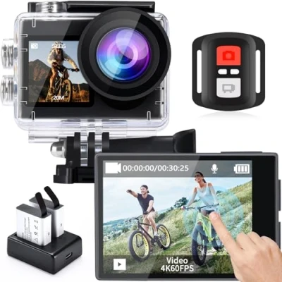 Imagen de icefox Cámara Deportiva 4K con Pantalla táctil, Gran Angular de 170 EIS, Camara Acuatica 40 m, Control Remoto, Gris