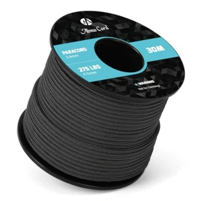 Imagen de Abma Cord 30M Paracord 275 Cuerda de Nylon 2,4 mm Paracaídas 4 Hebras para Exteriores Supervivencia Todo Uso MAX. 125kg (275lbs) Negro