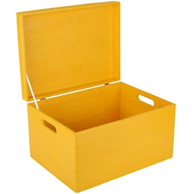 Imagen de Creative DECO XXL Amarilla Grande Caja Madera Decorativa Almacenaje con Tapa y Asas 40 x 30 24 cm (+/ 1cm) Cofre Decorar Regalo Decoupage Juguetes, Documentos, Objetos, Herramientas Navidad