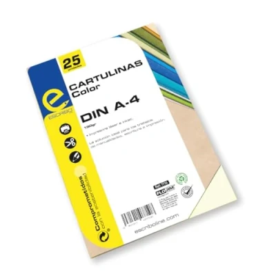 Imagen de ESCRIBO Pack 25 Cartulinas Color Blanco 180 gr/m2 Medida DIN A4 Material 100% Reciclable