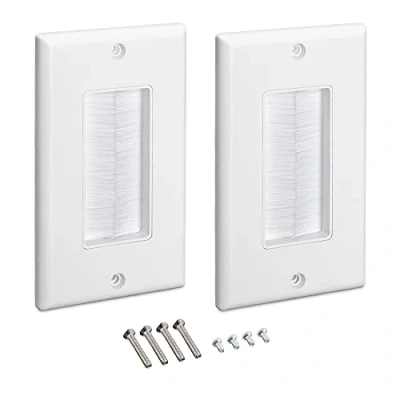 Imagen de kwmobile 2X Placa de Pared con Cepillo Set pasacables para enchufes Cubierta empotrable tapar Cables Salidas Hoyos cableado Blanco