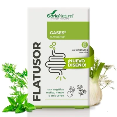 Imagen de Soria Natural Flatusor Alivia la Distensión Abdominal, Gases y Flatulencias, Favorece Digestión Liberación Prolongada para Efecto Largo Sostenido 30 Cápsulas