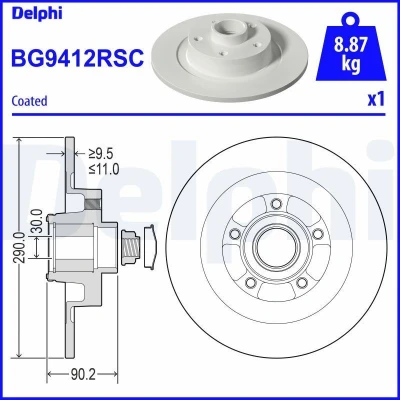 Imagen de DELPHI BG9412RSC Disco de freno 290 11 5 macizo revestido sin procesar con cojinete rueda, anillo sensor ABS, apoyo RENAULT: Espace
