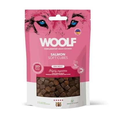 Imagen de Woolf Salmon Soft Cubes Golosinas para Perros, 100 g, Paquete Individual
