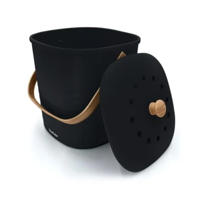 Imagen de YourCasa® cubo de basura orgánica para cocina, pequeño, 4 L, resistente a los olores, residuos orgánicos, compost, filtro carbón activo, ecológico sostenible con tapa,