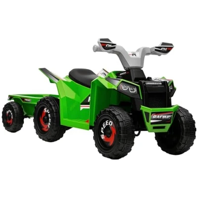 Imagen de HOMCOM Quad Eléctrico para Niños con Remolque a Batería 6V Coche Cuatrimoto de 18 36 Meses Velocidad 2,5 km/h Carga 25 kg 106x41,5x48,5 cm Verde