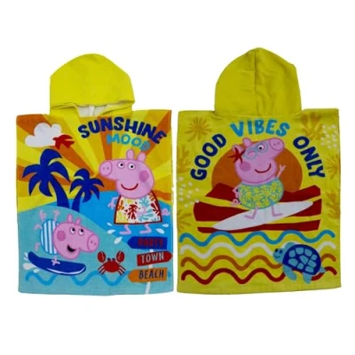 Imagen de Character World Poncho Oficial de Peppa Pig con Capucha, Tacto súper Suave, diseño océano, Bata cambiadora hogar, baño y Playa, Multicolor, 115 x 50 cm